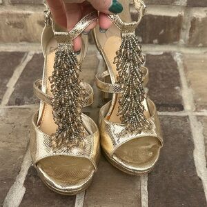 Gianni Bini Gold Beaded Heels